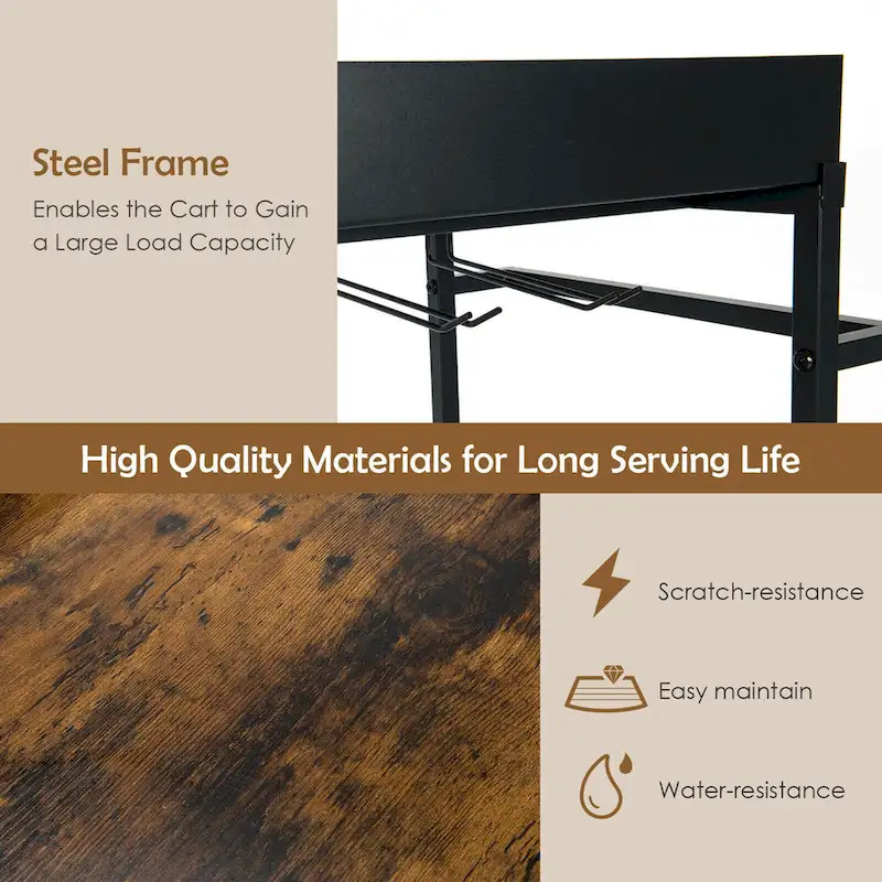 Gymax 4-Tier Kitchen Bar Cart Rolling Serving Trolley Wine Rack - See Details