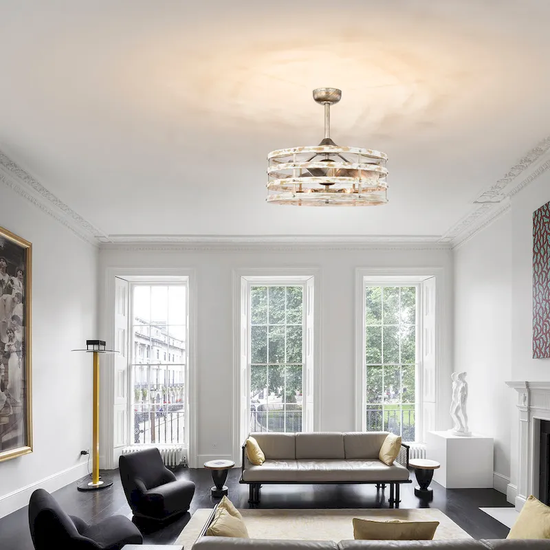 Ketill 24-inch Antique Silver and Weathered White 6 Lights 3 Blades Lighted Ceiling Fan with Remote