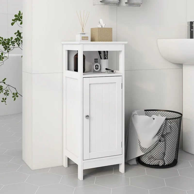 White Single Door Bathroom Storage Cabinet, 1 Person Use