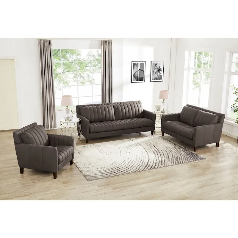 Hydeline Ennis Top Grain Leather Sofa Loveseat and Chair Set - Sofa, Loveseat, Chair