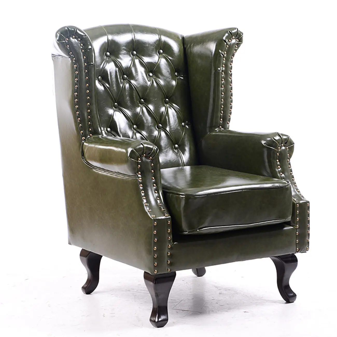 Traditional Leather Wingback Accent Chair with Nailhead Trim