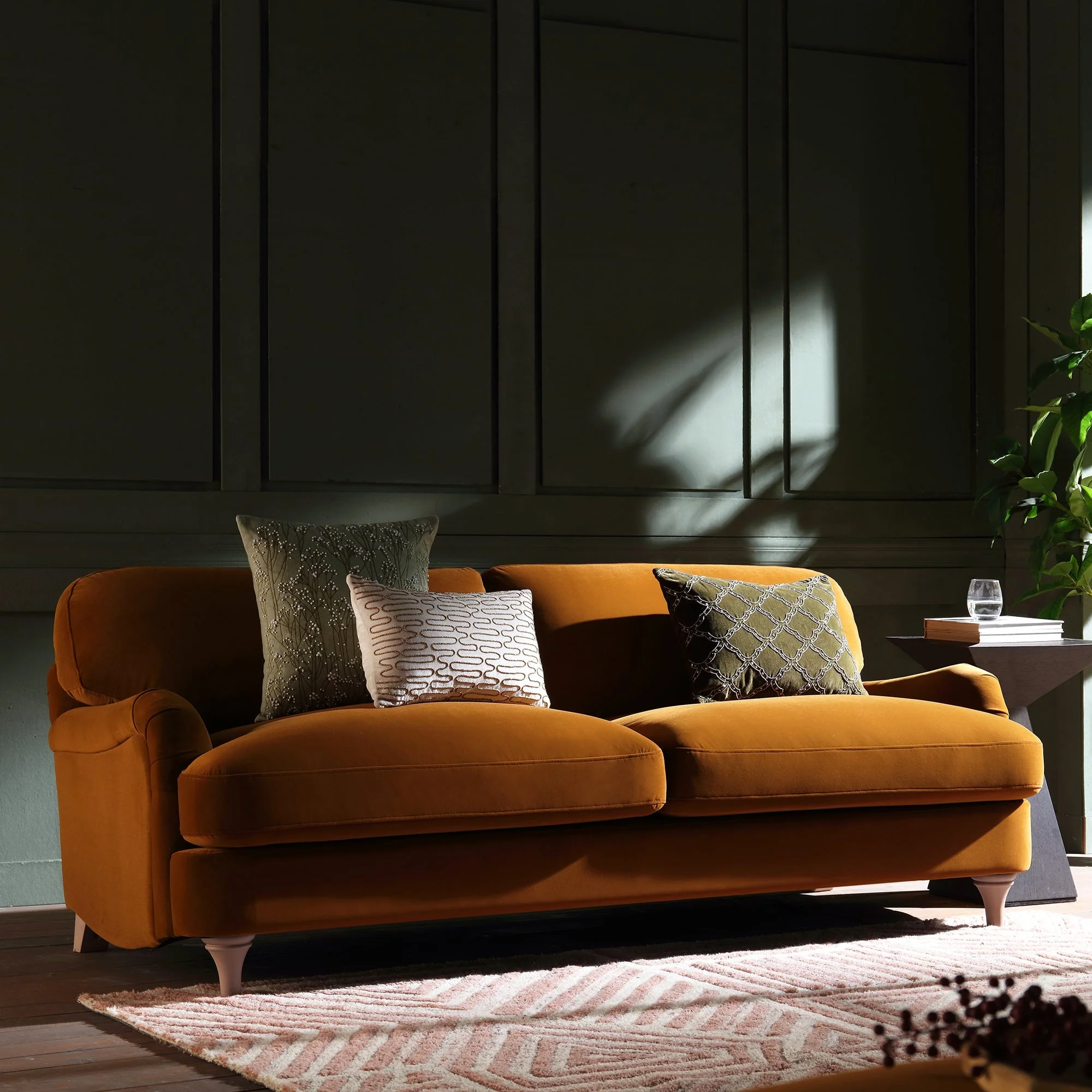 Cinnamon Velvet Sofa, 3-Seater