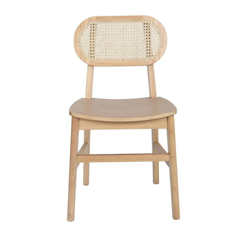 Set of 2 Cane Rattan Dining Chairs with Wood Frame