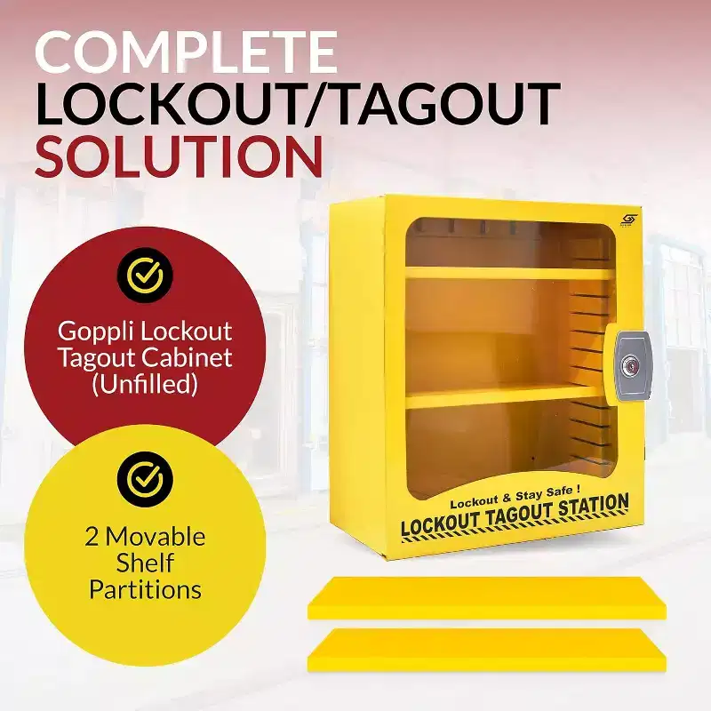 oppli Lockout Tagout Cabinet  Wall-Mountable Steel LOTO Station with 2 Adjustable Shelves  Unfilled Lock Out Tag Out Storage Cabinet (Yellow)