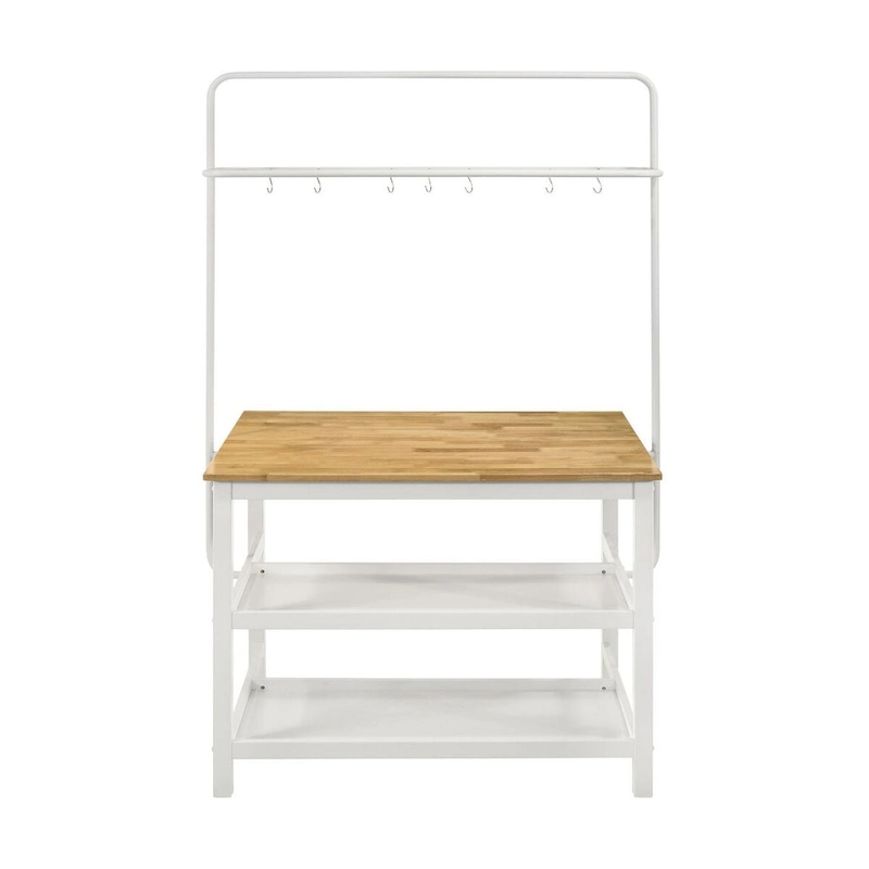 Prager Brown and White Kitchen Island Counter Table with Pot Rack