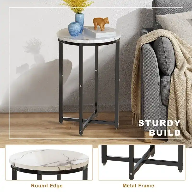 Grondin Modern Style 3-Piece Coffee Table Set with 2 End Table, Living Room Table Set of 3 with Faux Marble Tabletop