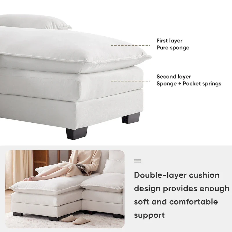 Modern U-shaped Cloud Sectional Couch, Convertible Sleeper Couch