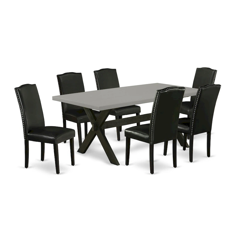 East West Furniture Dining Set- a Dining Table and Black Pu Leather Parson Chairs, Wire brushed Black.(Pieces Options)