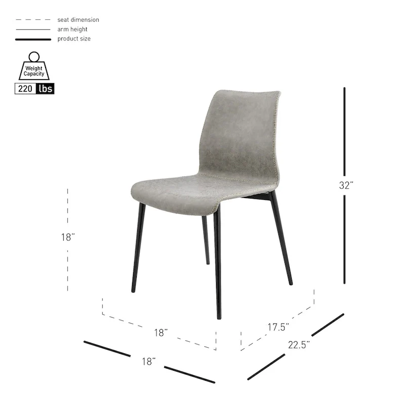 Jayden Faux Leather Dining Side Chair, (Set of 2)