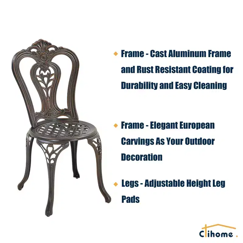 CLIHOME 3-Piece Cast Aluminum Bistro with Umbrella Hole Table and Chairs Set