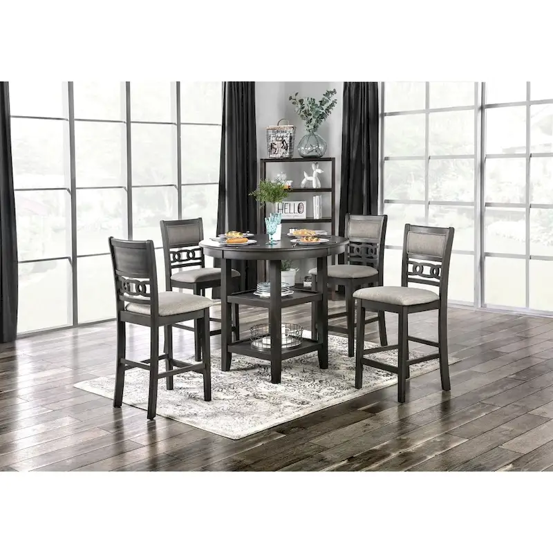Vigg Transitional Grey Fabric 5-Piece Counter Height Dining Set by Furniture of America