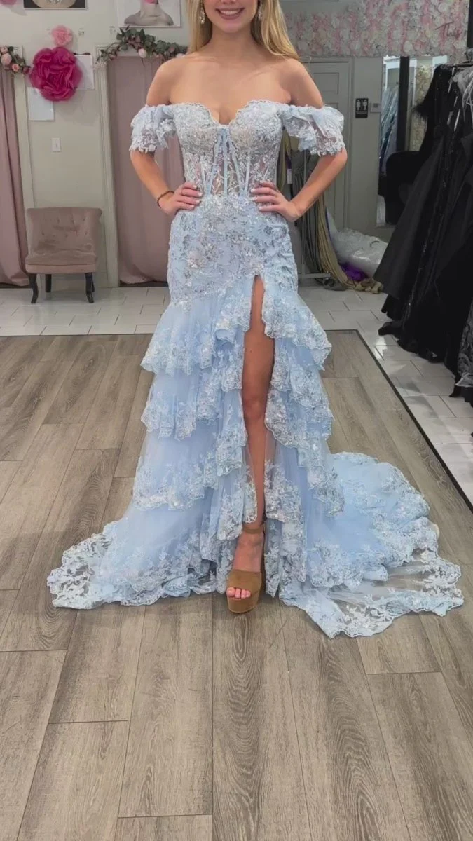 Sheath Off the Shoulder Long Lace Prom Dress (Lace-up Back)