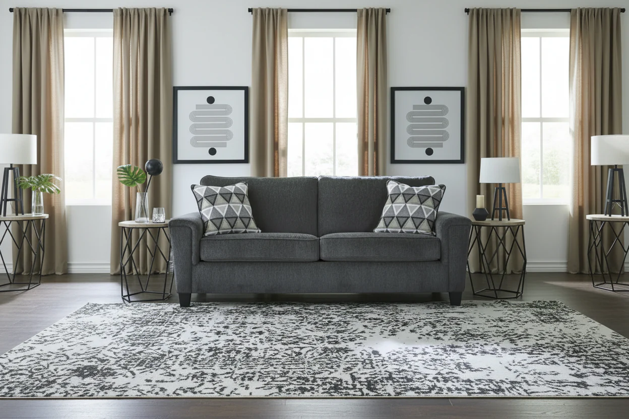 Abinger Contemporary Chenille Sofa with Track Arms & Throw Pillows – 89W x 38D x 39H