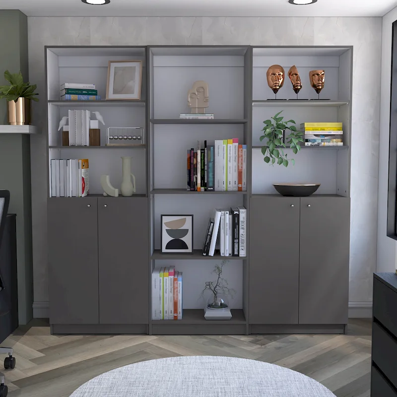 3pc Bookcase set 74 Wide 4-Shelf Double Cabinet