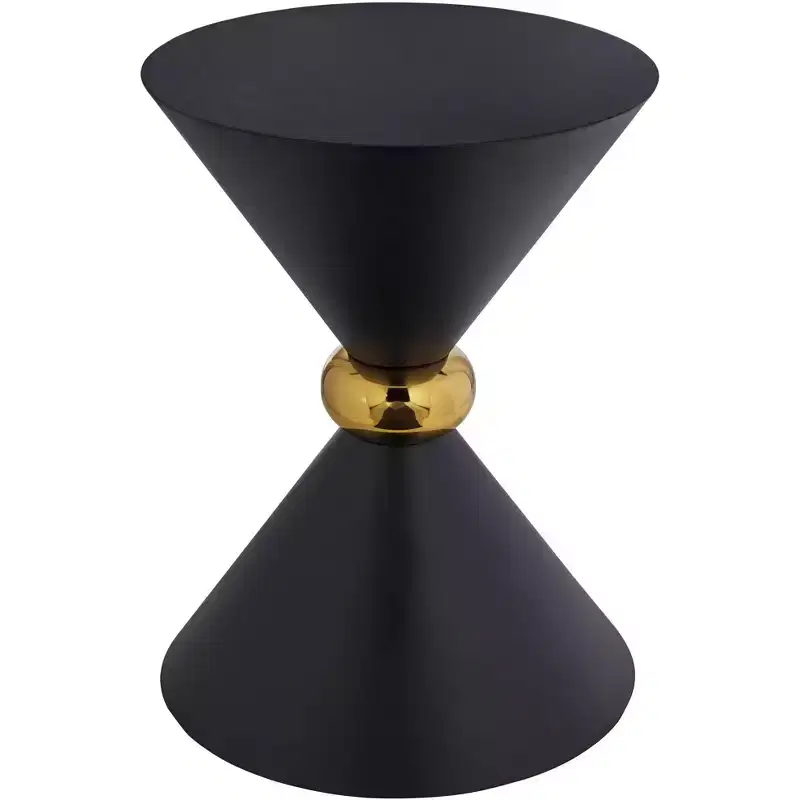 Studio 55D Midnight Mid-Century Modern Metal Hourglass Round Accent Side End Table 17 3/4 Wide Black Gold Ring for Living Room