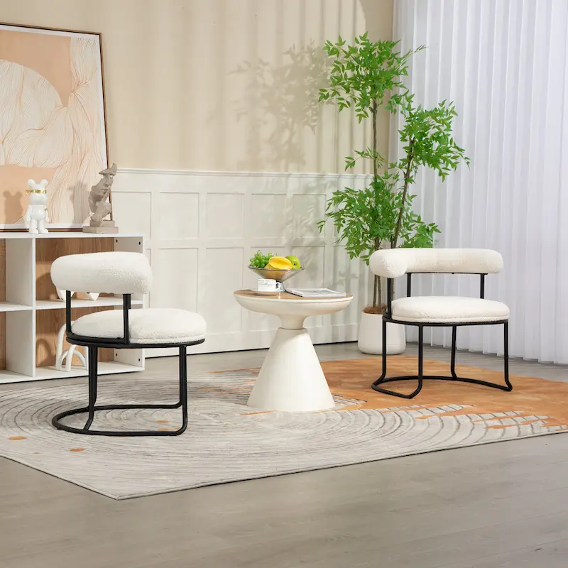 Mid-Century Modern Boucle Dining Chairs Set of 2