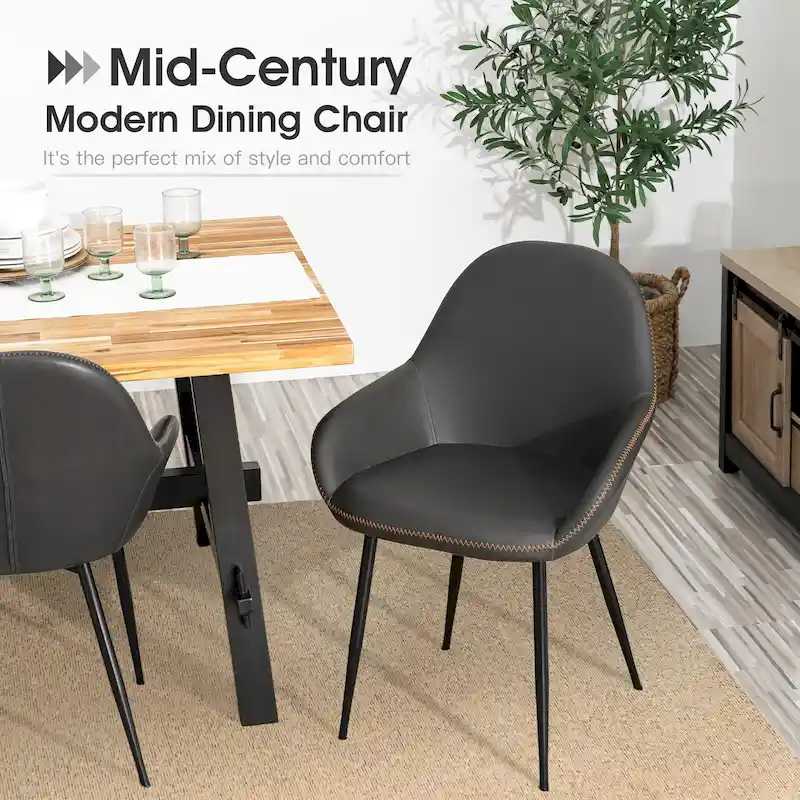 Glitzhome Set of 2/4/6 Mid-Century Modern Faux Leather Accent Dining Chairs