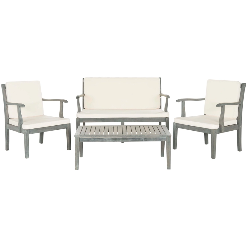 SAFAVIEH Outdoor Kaia Acacia Wood 4-Piece Patio Set - 48W x 32D x 25H