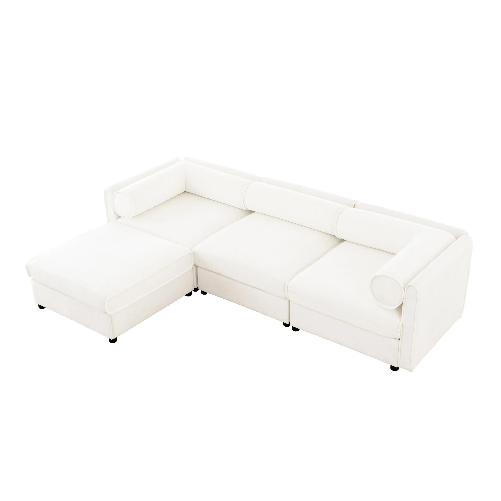 Walker Edison | Contemporary White Chenille L-Shaped Sofa with Storage and Ottoman