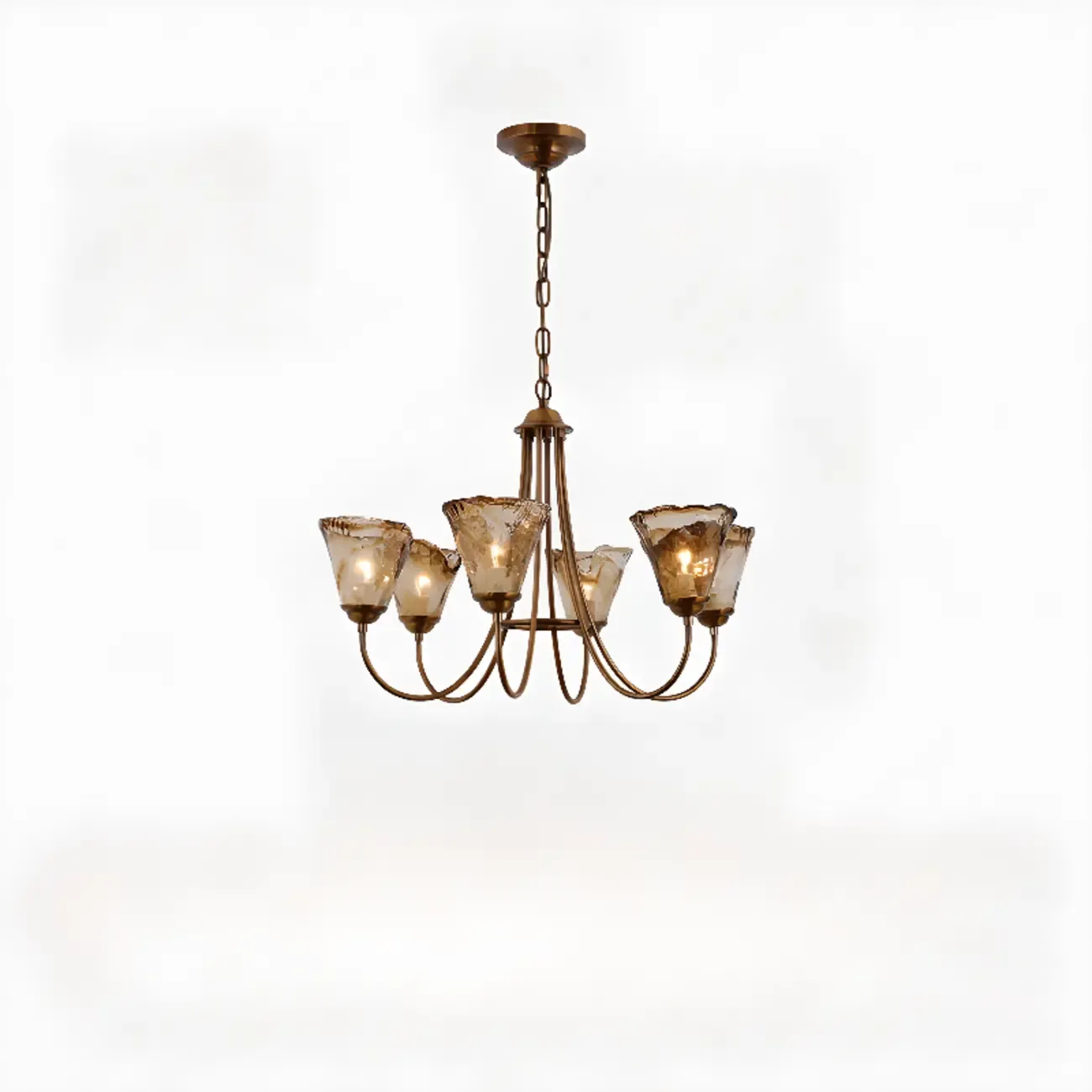 6 Lights Modern Amber Flower Glass Chandelier
