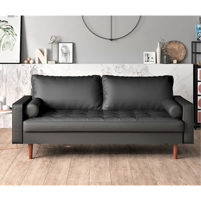 US Pride Faux Leather Mid-century Modern Sofa