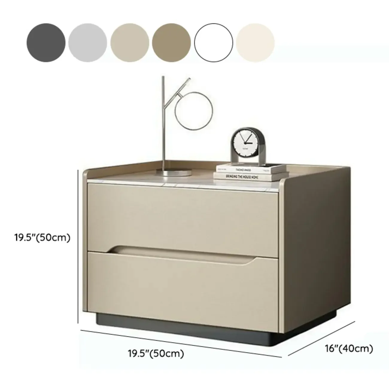 Modern Khaki Leather Stone Top 2-Drawer Nightstand