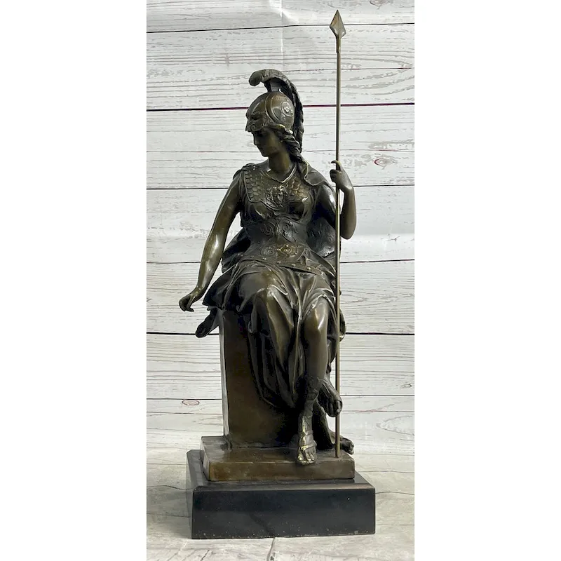 Athena Greek Goddess Of Athens Bronze Sculpture Statue Figure On Marble Base