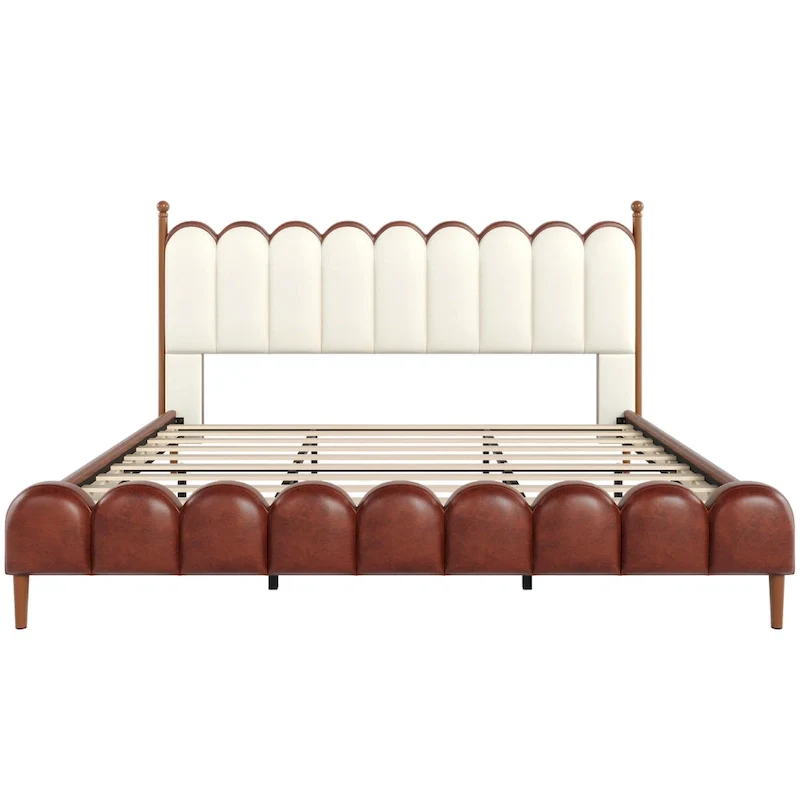 Christopher Knight Home - Leather Upholstered Bed with Headboard & Footboard, Solid Wood Slats & Legs, No Box Spring Needed