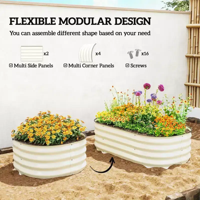 Galvanized Raised Garden Bed Kit, Metal Planter Box with Safety Edging