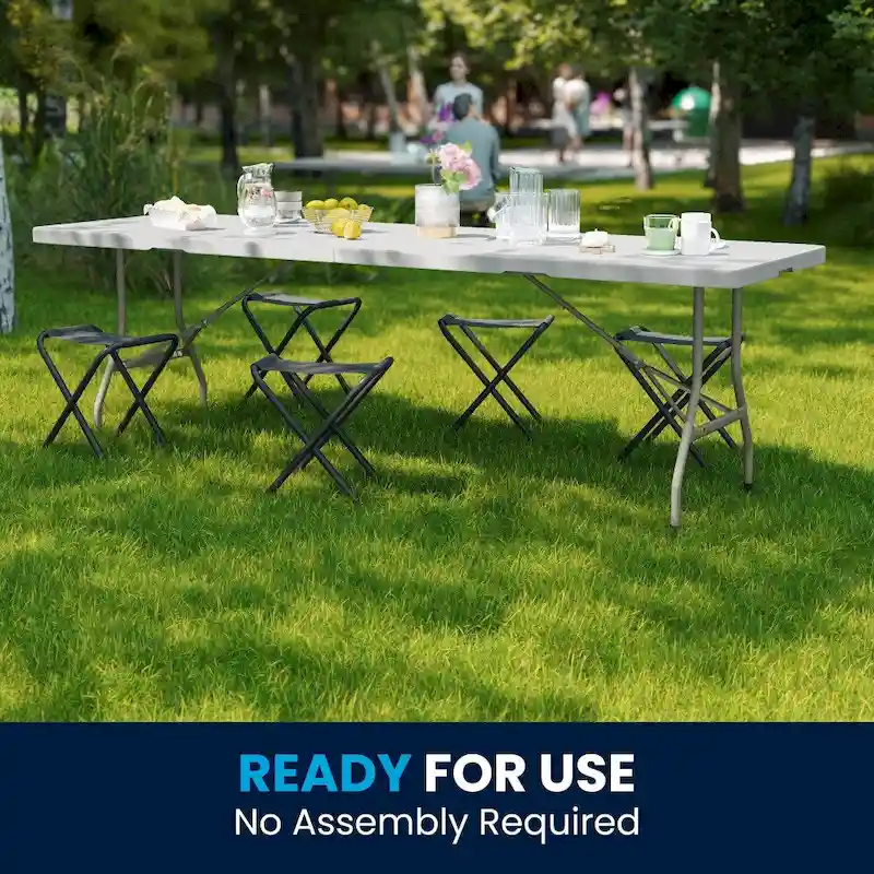 30W x 96L Bi-Fold Granite White Plastic Event Table with Carrying Handle