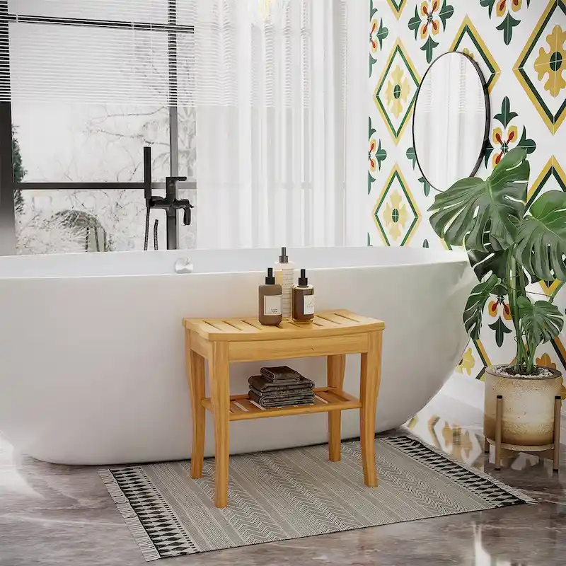 Long Bamboo Shower Bench Seat