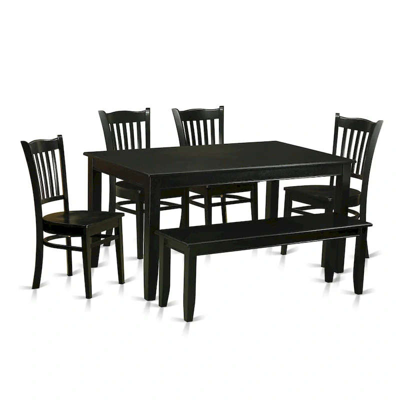 6-Piece Dining Table Set, Rectangle Table, 4 Chairs and Bench, Black