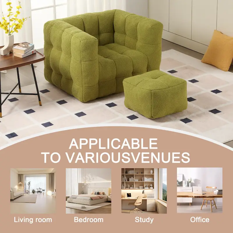 HOMEFUN Boucle Upholstered Tufted Modern Single Side Sofa Chair with Ottoman