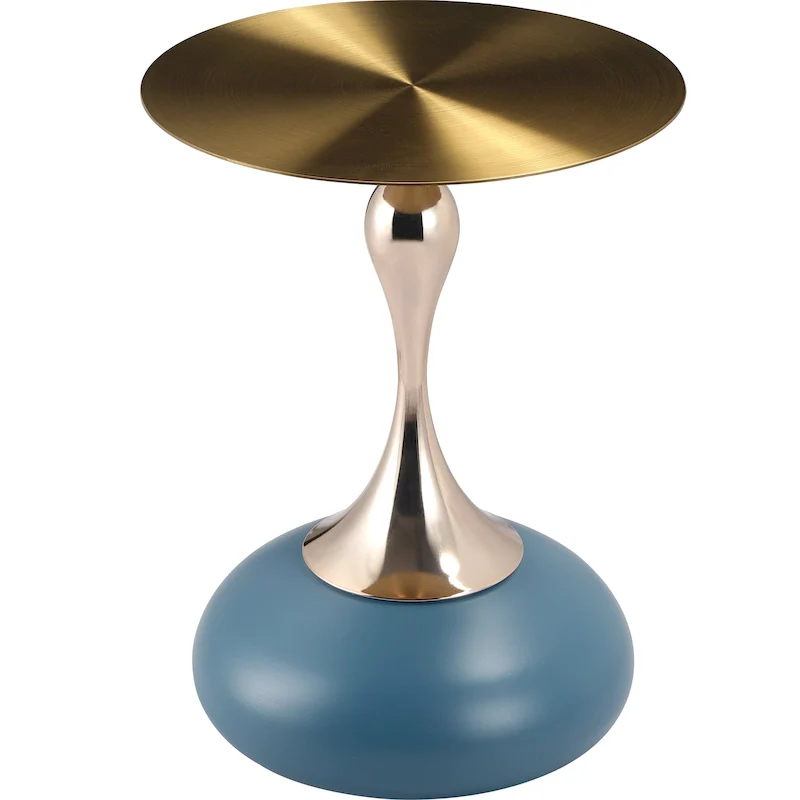 Savoy 18-Inch Round Side Table in Gold Stainless-Steel End Table with a Round Pedestal base