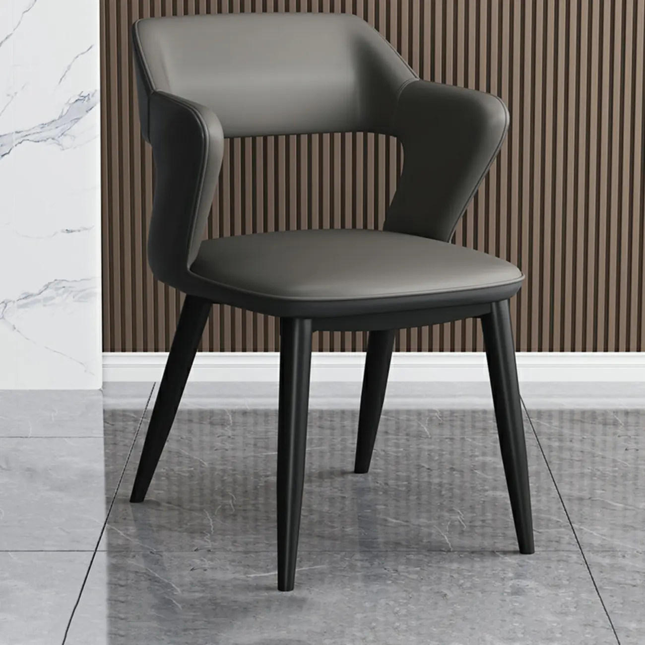 Modern Armchair Open Back Faux Leather Dining Chair