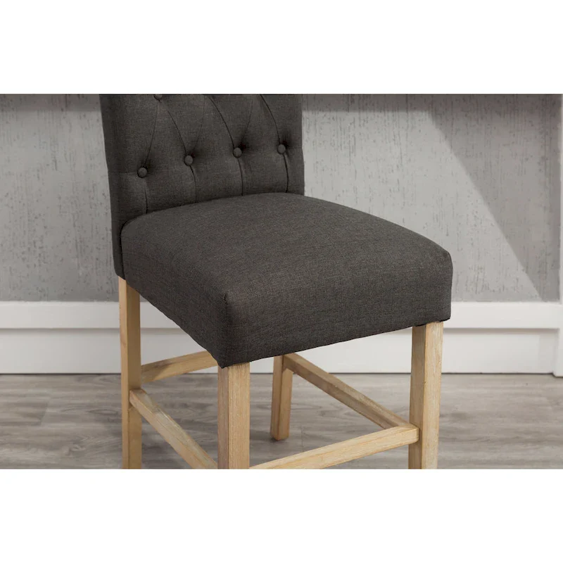 Roundhill Furniture Siena Counter Height Button Tufted Back Solid Wood Stools, Set of 2