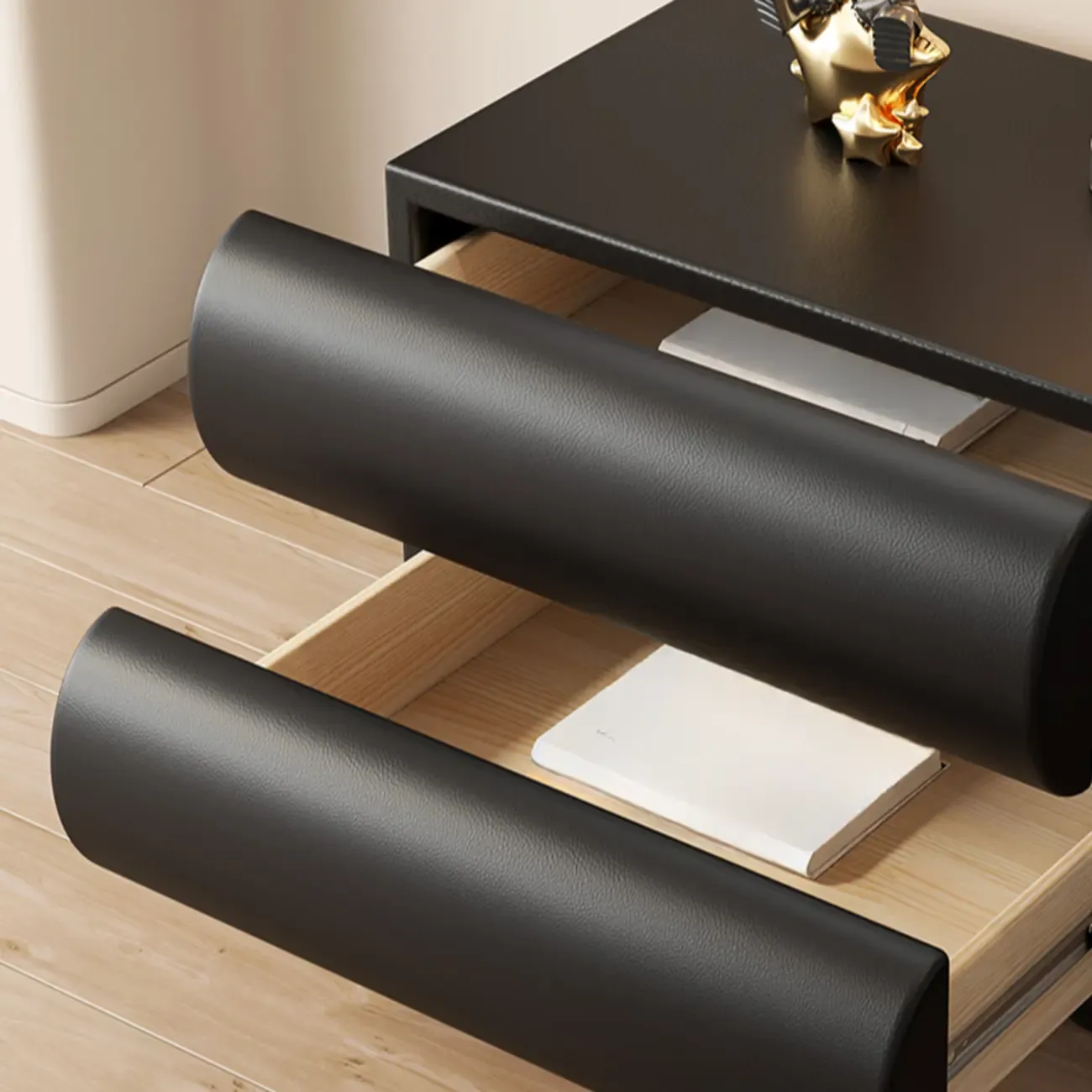 Stylish Black Unique Rounded Wooden Bedside Nightstand