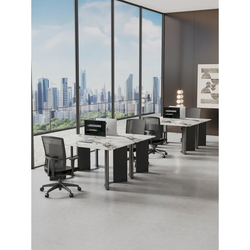 White Imitation Marble Rectangular Dining Table - White Marble