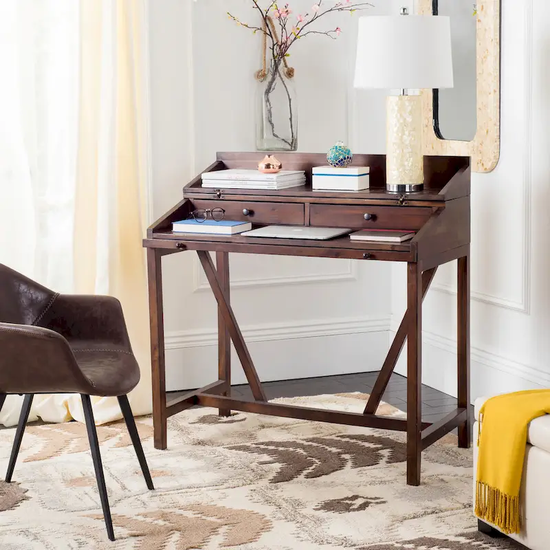 Black / Dark Teak / White / Quartz Grey / Oak Classic Writing Desk with Storage
