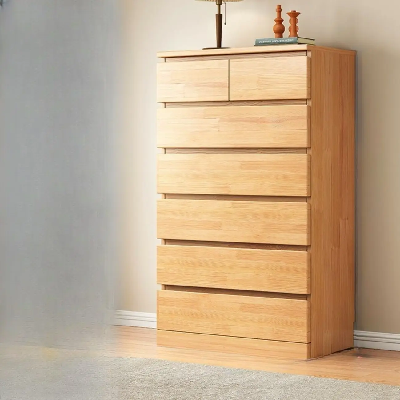 Modern Natural Wood Gloss Surface Dresser with 8-Drawers