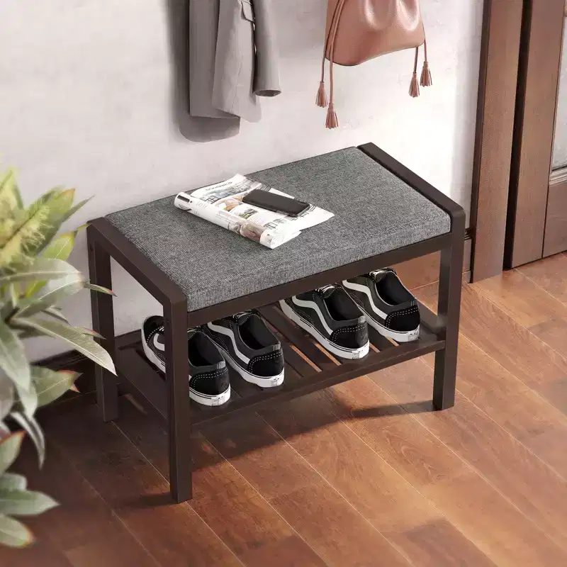 SONGMICS Shoe Rack Bench with Cushion Upholstered Padded Seat, Storage Shelf, Shoe Organizer