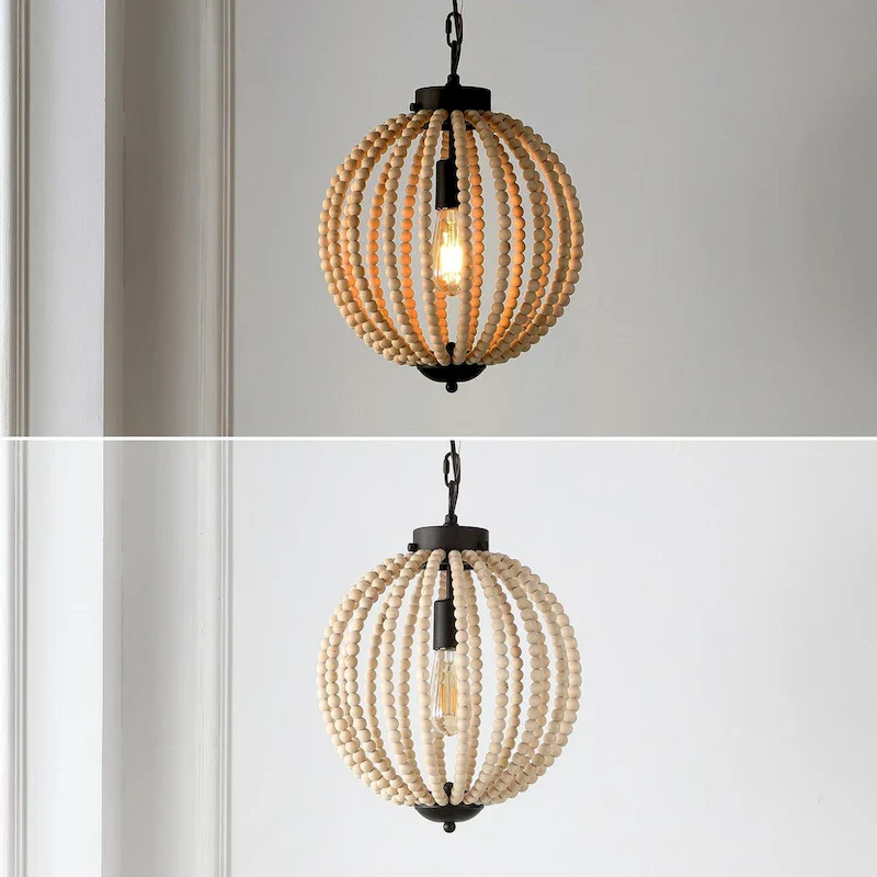 Alba 12.5  1-Light Rustic Bohemian Iron/Wood Bead LED Pendant, Oil Rubbed Bronze/Brown by JONATHAN Y