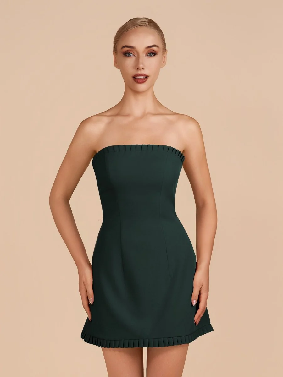 Dark Green - A-Line Strapless Ruffles Short Homecoming Dresses