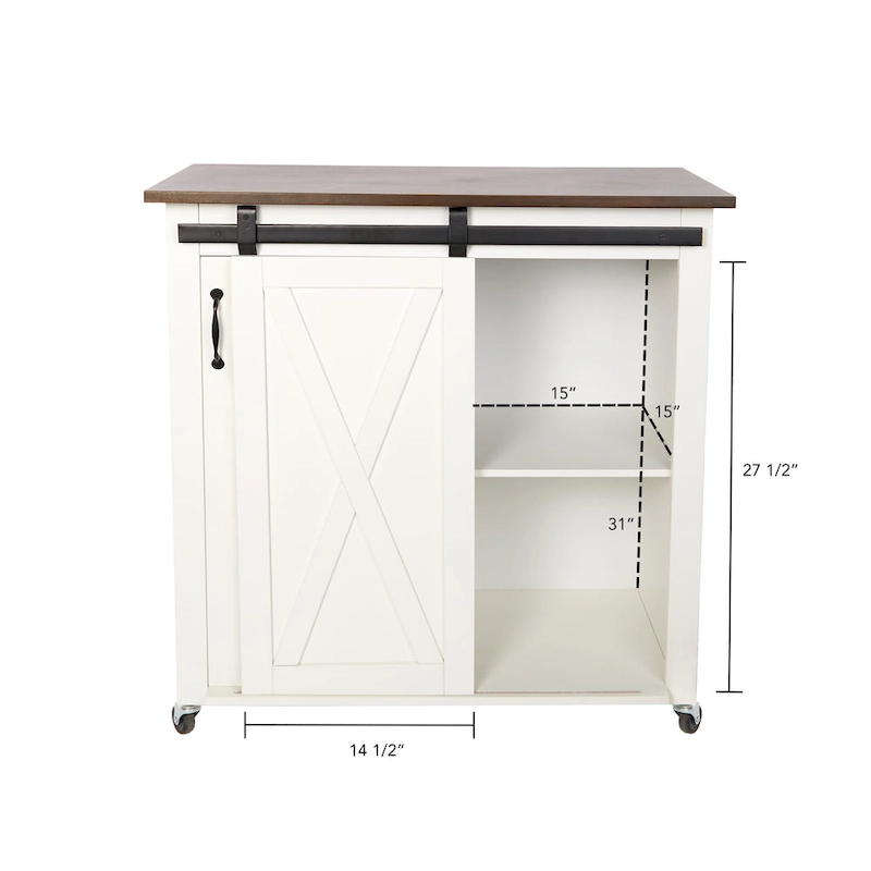 SEI Furniture Lankershim Modern Farmhouse White Wood Kitchen Cart