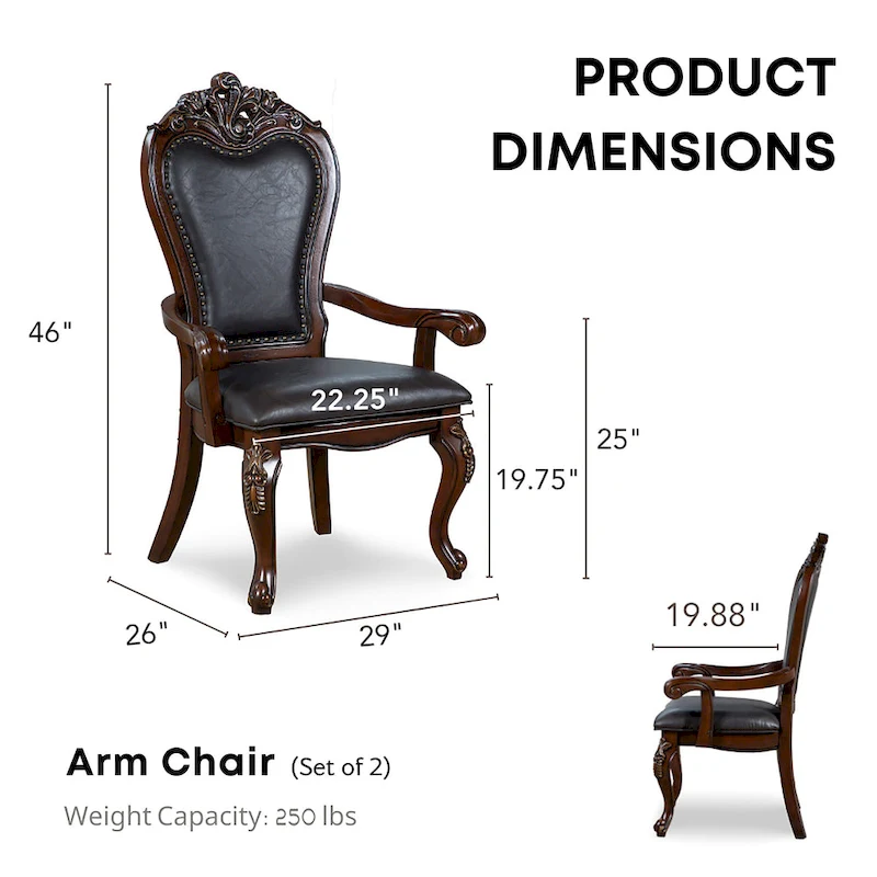 Furniture of America Eugene Traditional Solid Wood Dining Arm Chairs with Nailhead Trim and Cabriole Legs (Set of 2)