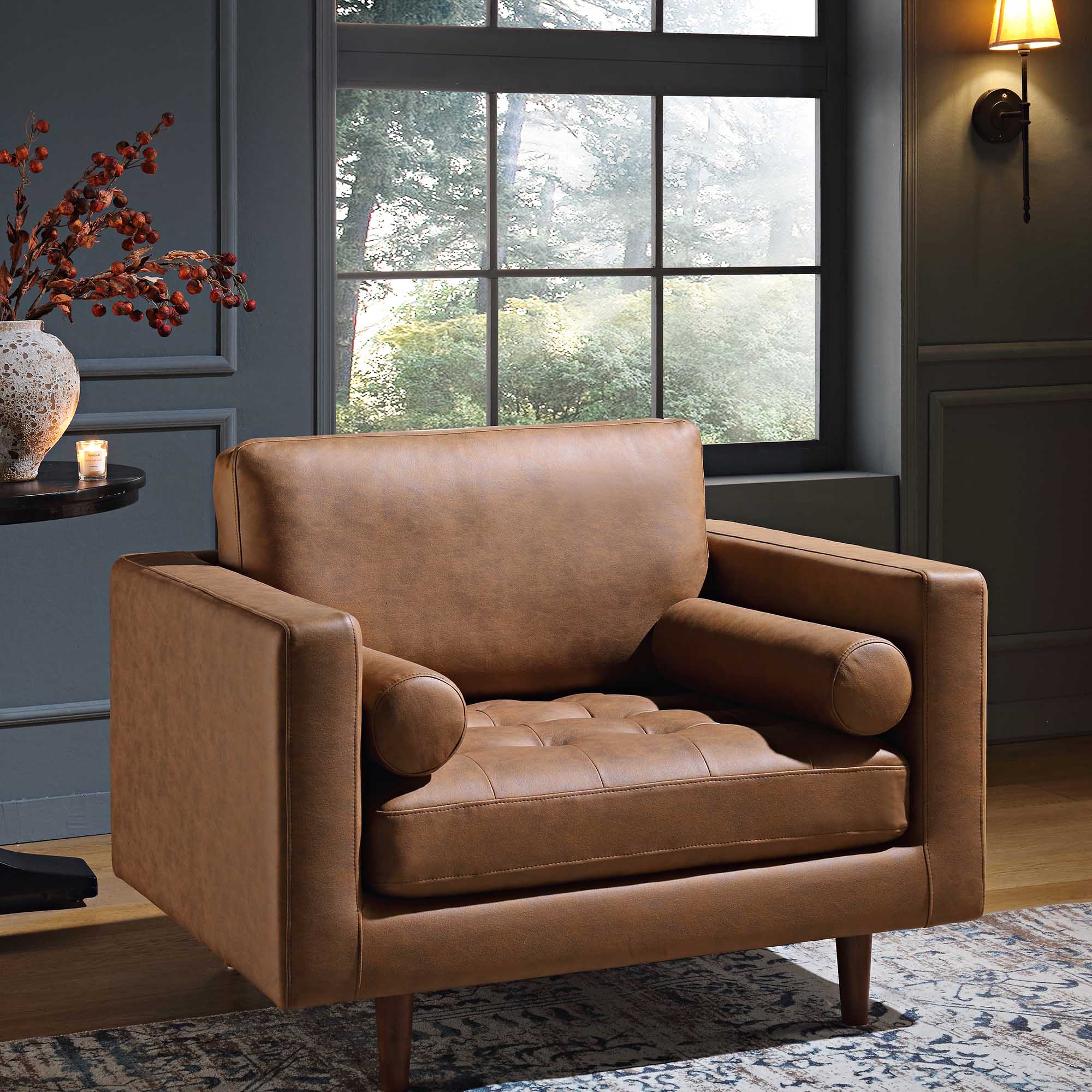 Armchair, Tan Faux Suede
