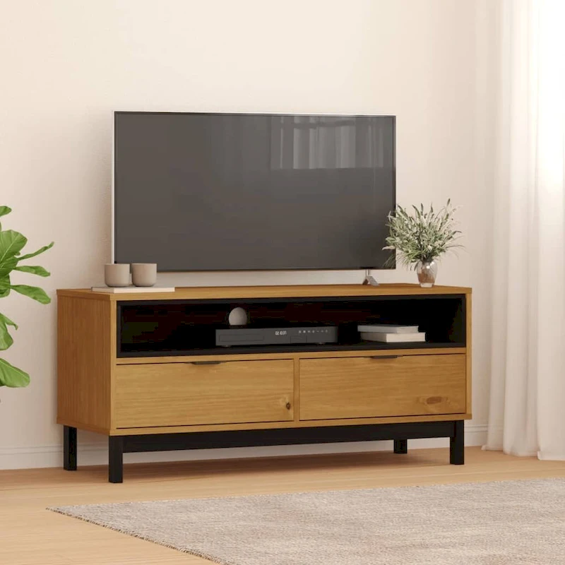 vidaXL TV Stand FLAM 43.3x15.7x19.7 Solid Wood Pine - 43.3 x 15.7 x 19.7
