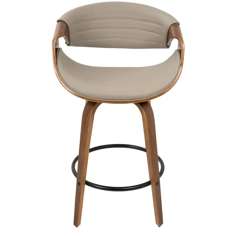 Faux Leather Counter Stool with Bent Wood Legs & Round Footrest (Set of 2)