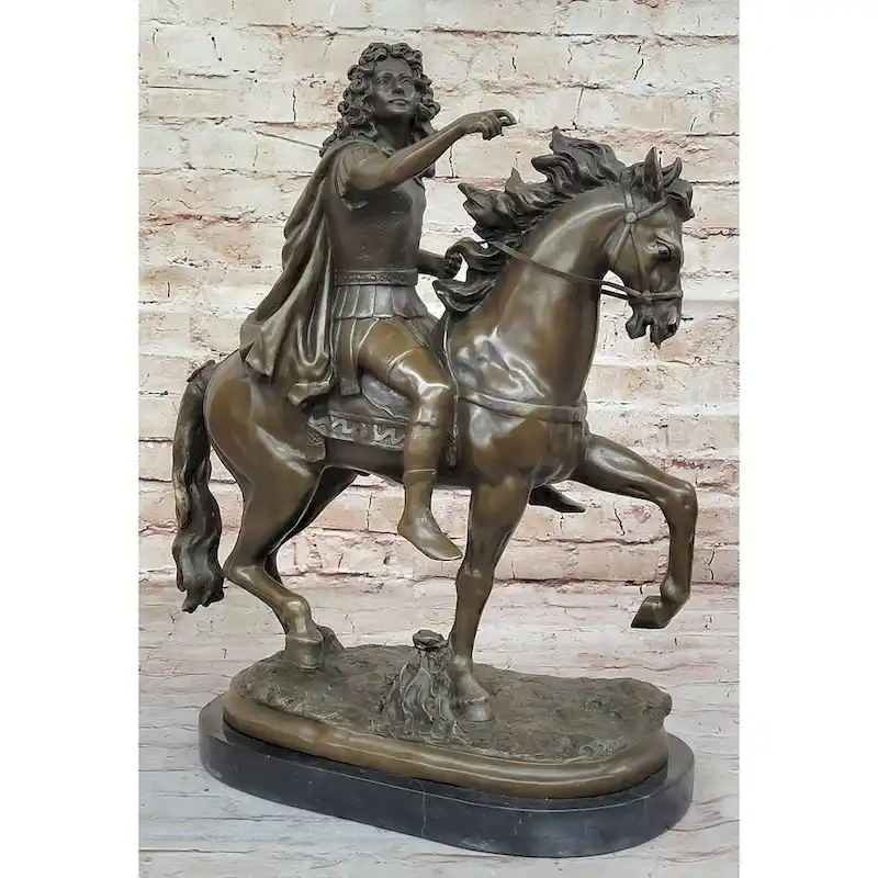 French King Louis Xiv Of France On Imitative Horseback - Bronze Sculpture On Marble Base