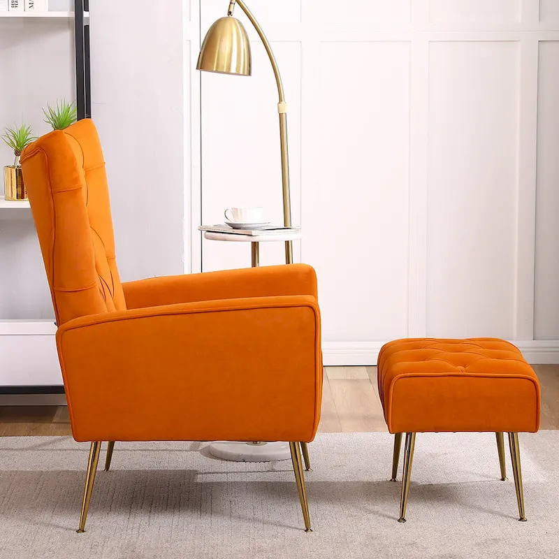 Gray Wingback Accent Chair with Ottoman Set